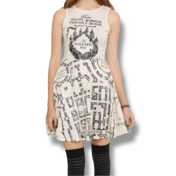 Harry Potter Marauders Map Fit & Flare Skater Tank Dress Size XXXL - Picture 1 of 5